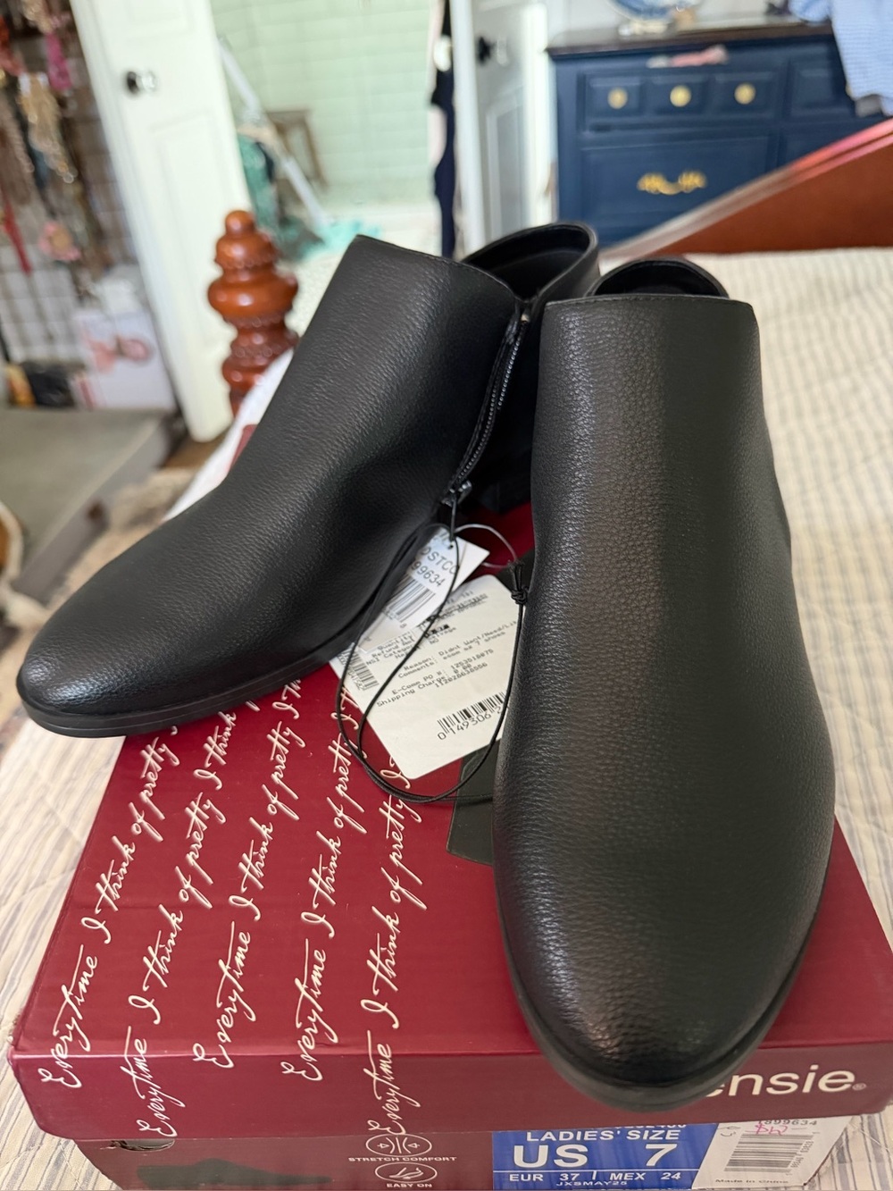 Kenzie Ladies' Black faux Leather Slip-On Ankle Shoes - only $12 size 7